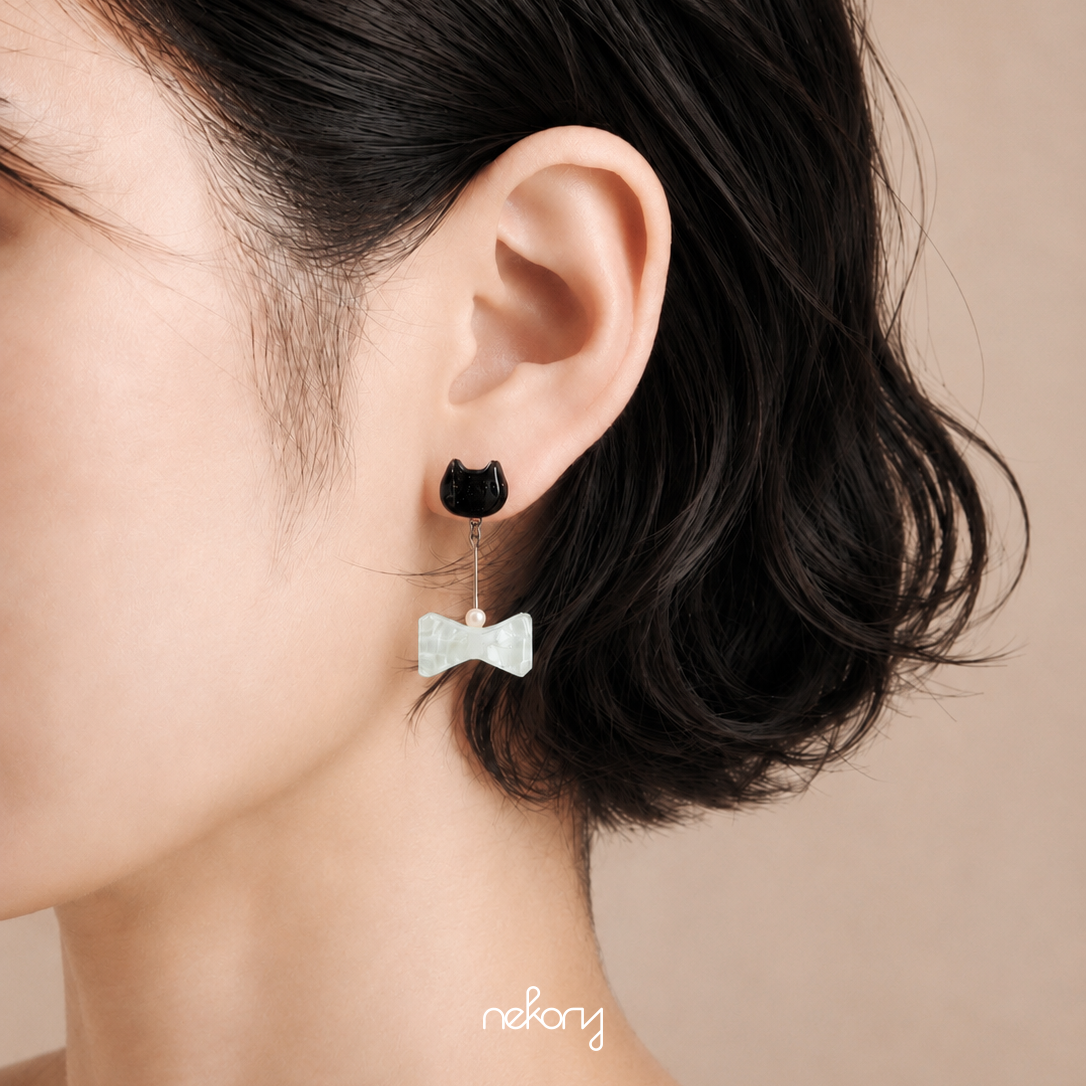 Luna Earrings - Cat & Ribbon Dangle