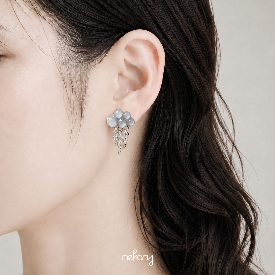 Silver Rain Earrings - Grey Clouds