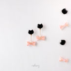 Blush Earrings - Cat & Ribbon Dangle