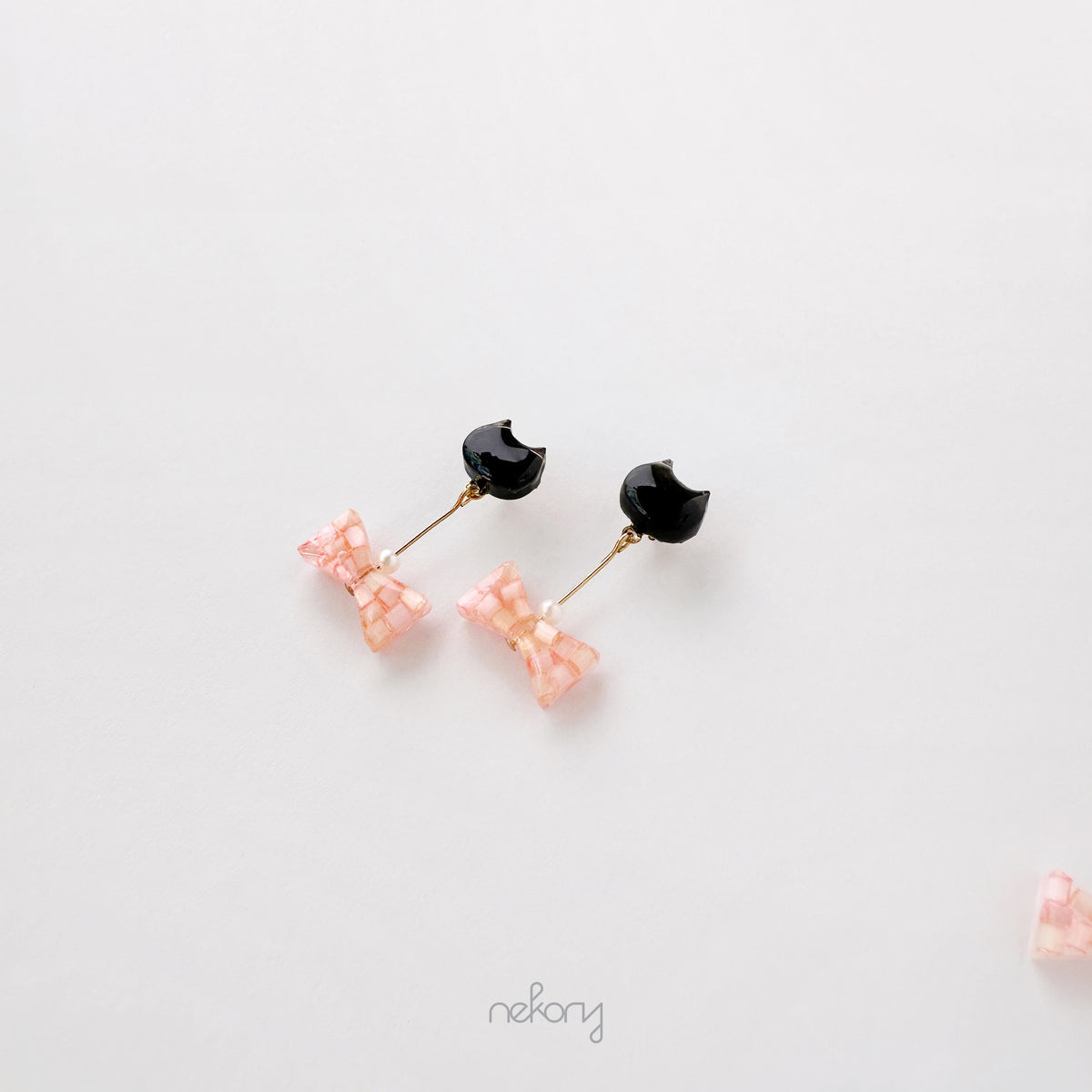Blush Earrings - Cat & Ribbon Dangle