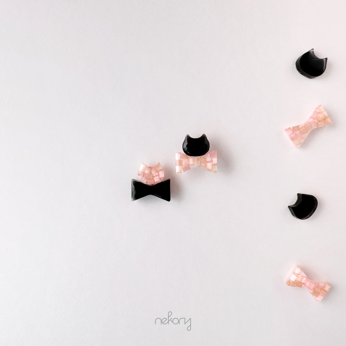 Blush Earrings - Cat & Ribbon Studs
