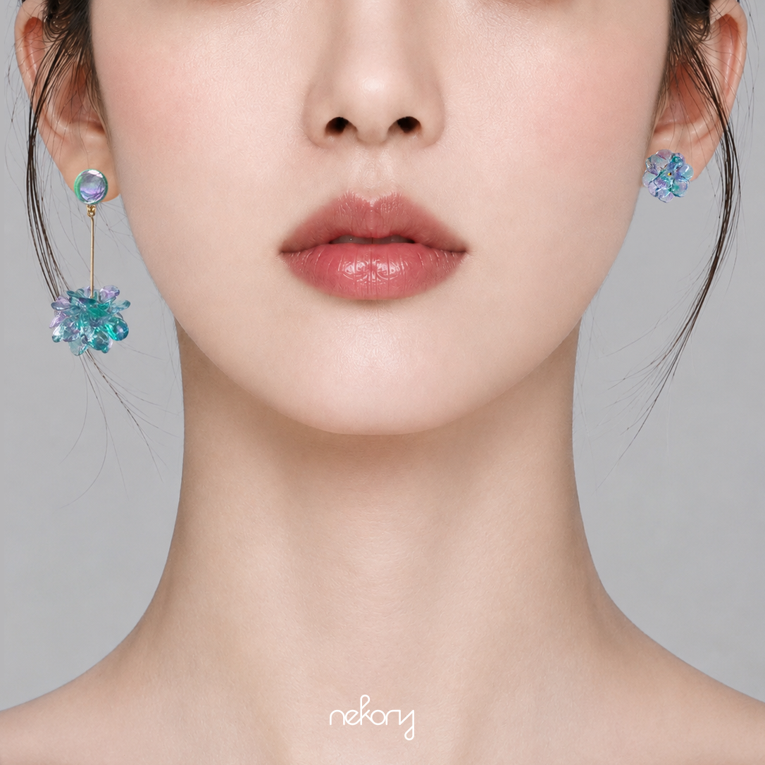Blue Mist Earrings - Round Asymmetric